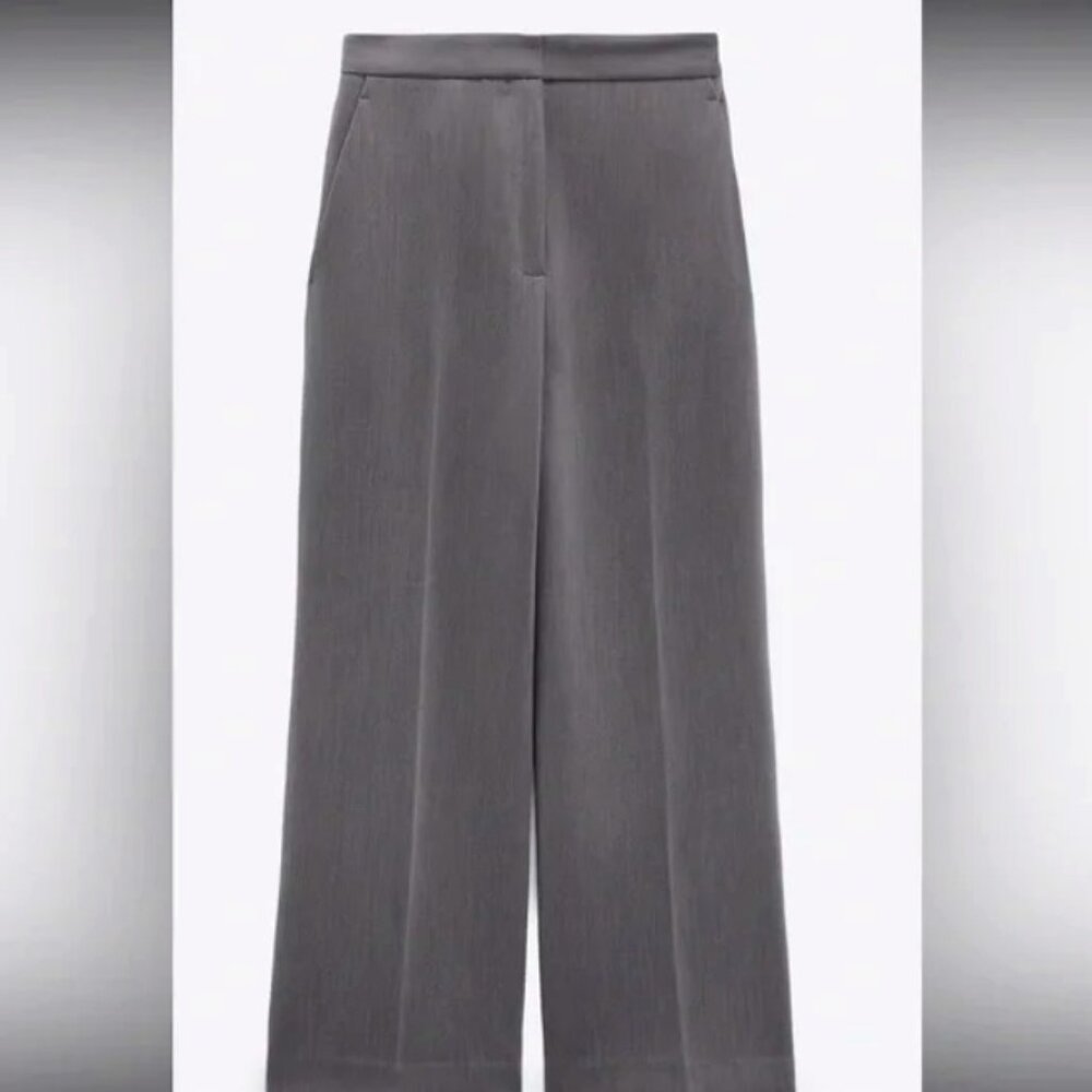 ZARA Wide Leg Crop Trousers Pants Gray Size XL Culottes